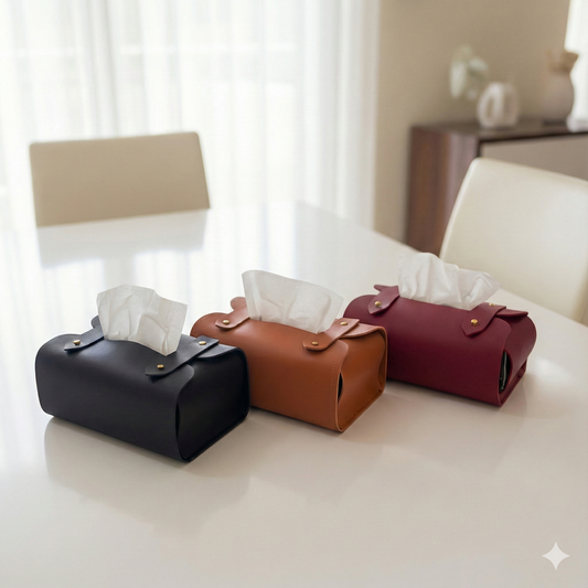 Pack Of 3 | Black, Brown & Maroon | Tissue Box Cover - PU Leather