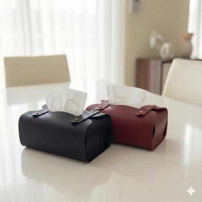 Pack Of 2 | Black & Brown | Tissue Box Cover - PU Leather