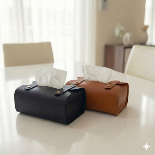 Pack Of 2 | Black & Brown | Tissue Box Cover - PU Leather