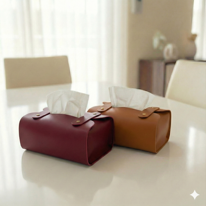 Pack Of 2 | Maroon & Brown | Tissue Box Cover - PU Leather