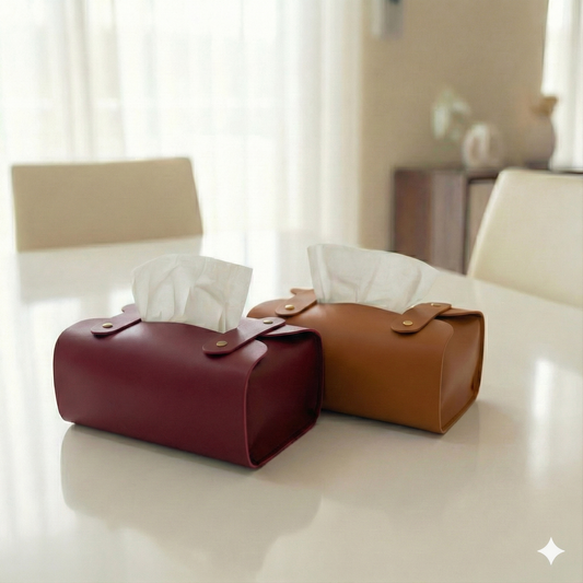 Pack Of 2 | Maroon & Brown | Tissue Box Cover - PU Leather