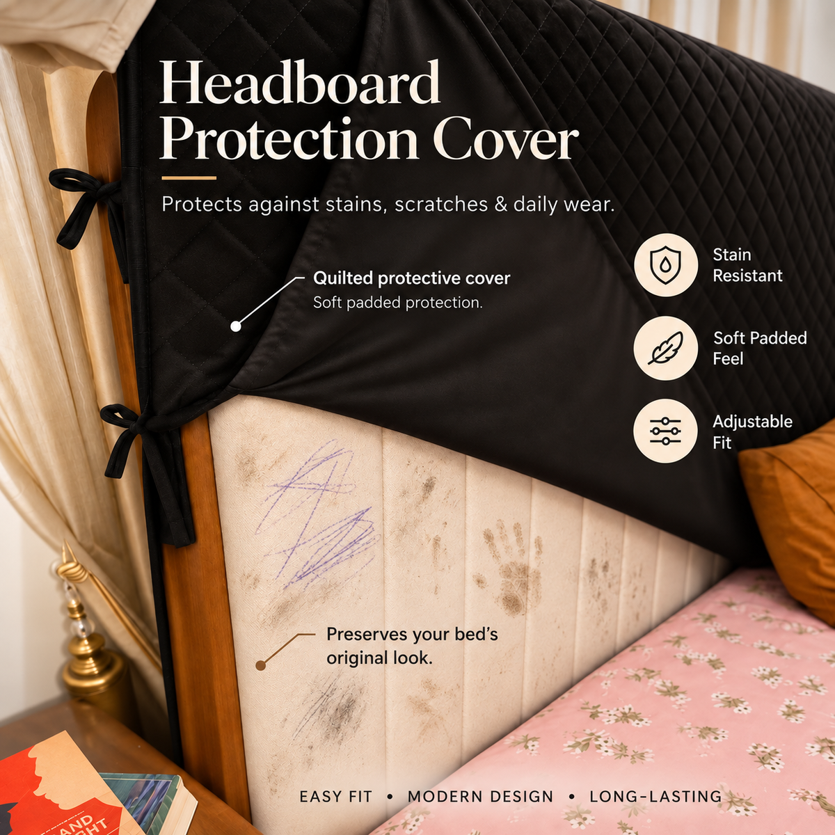 Bed Headboard Quilted Cover