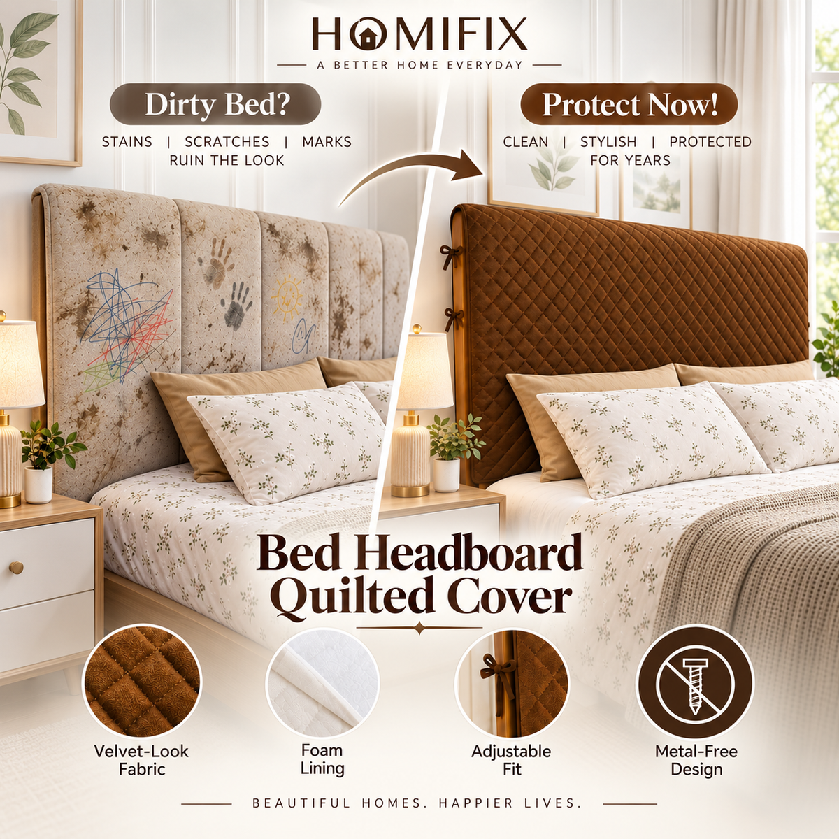 Bed Headboard Quilted Cover