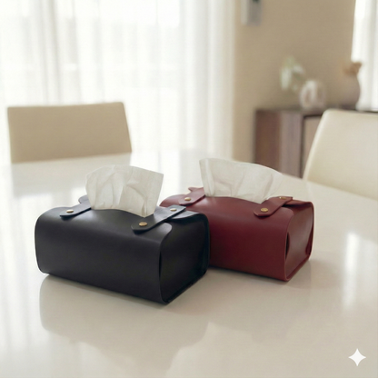 Pack Of 2 | Black & Maroon | Tissue Box Cover - PU Leather
