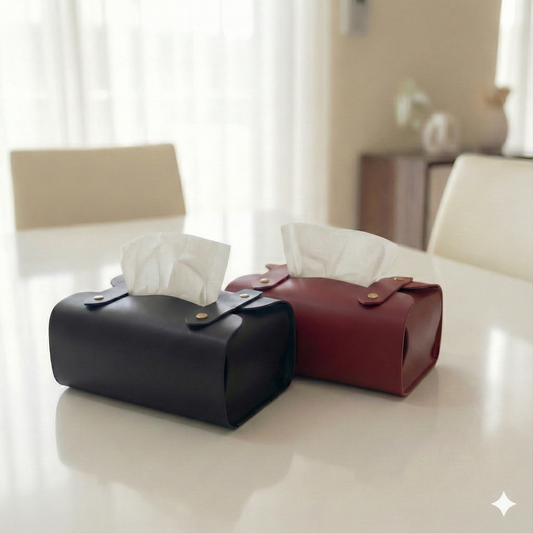 Pack Of 2 | Black & Maroon | Tissue Box Cover - PU Leather