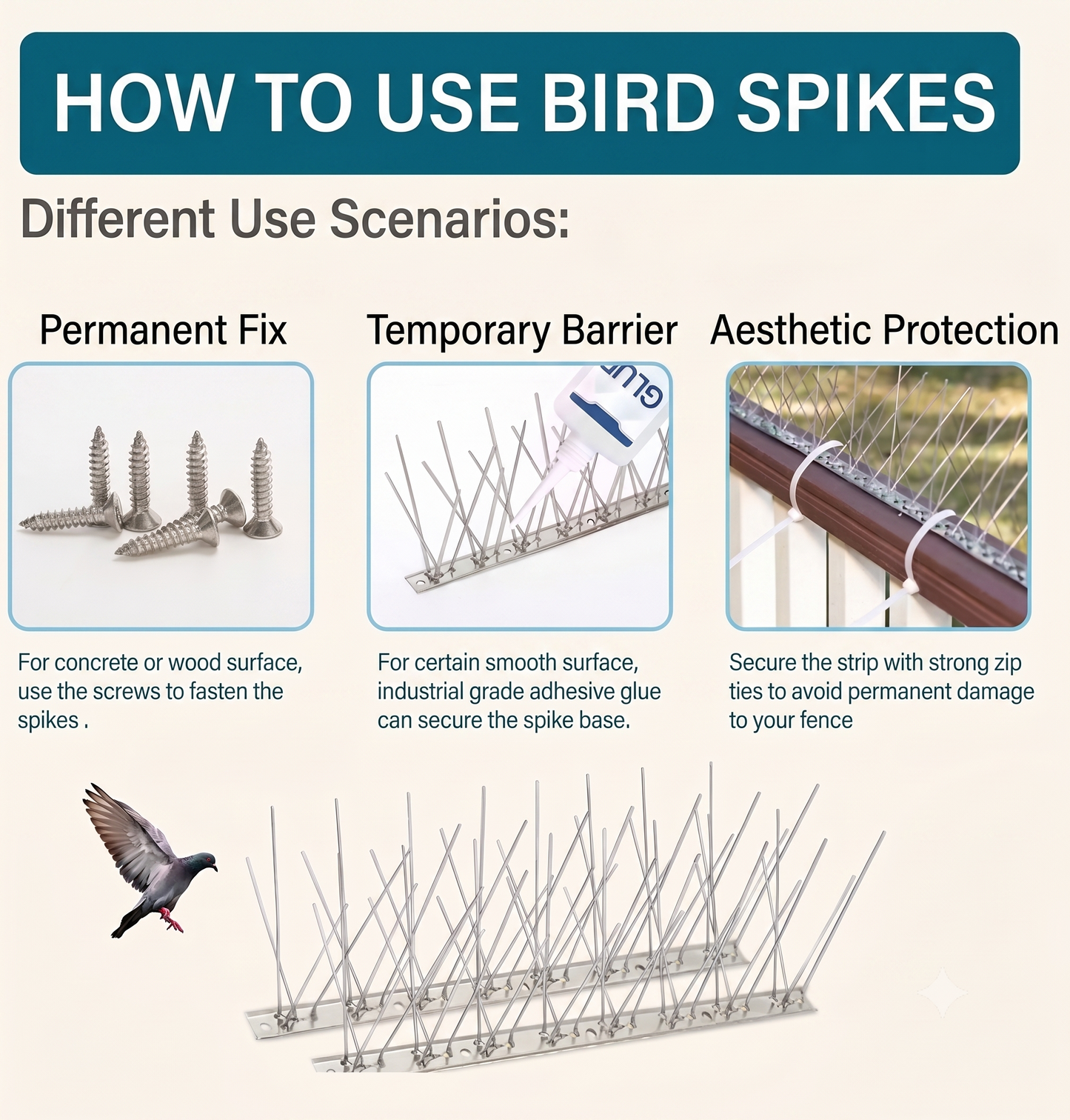 Anti Bird Spikes | Birds Repeller | 19.8 Inch Each Spike Strips