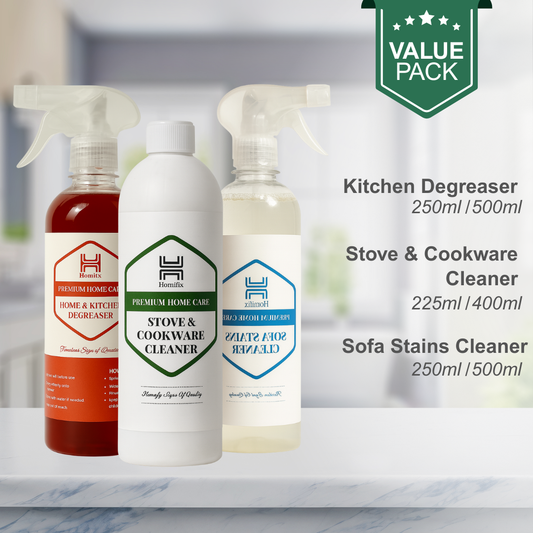 Value Pack Of 3 | Kitchen Degreaser + Stove & Cookware Cleaner + Sofa Cleaner