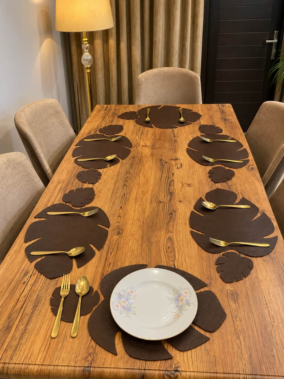 PU Leather Leaf Shape Placemats With Tea Coasters | Free Shipping