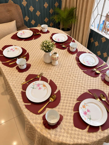 PU Leather Leaf Shape Placemats With Tea Coasters | Free Shipping