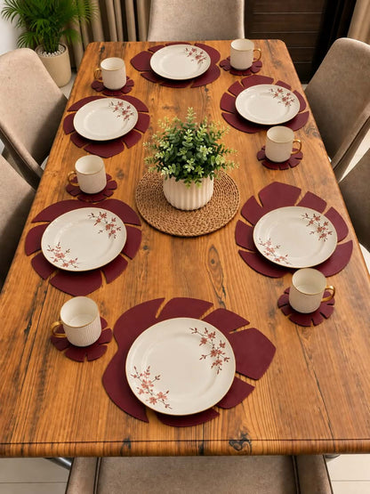 PU Leather Leaf Shape Placemats With Tea Coasters | Free Shipping