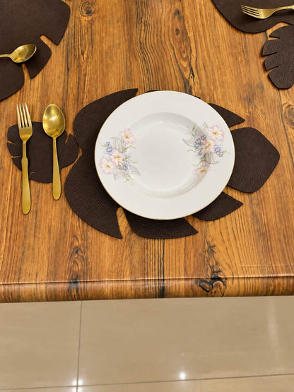 PU Leather Leaf Shape Placemats With Tea Coasters | Free Shipping