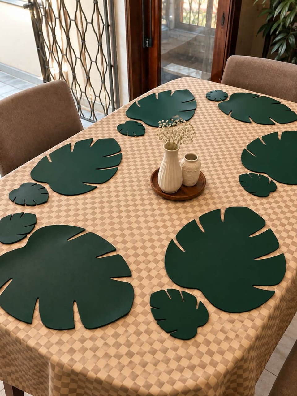PU Leather Leaf Shape Placemats With Tea Coasters | Free Shipping