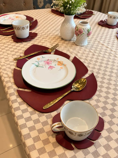 PU Leather Leaf Shape Placemats With Tea Coasters | Free Shipping