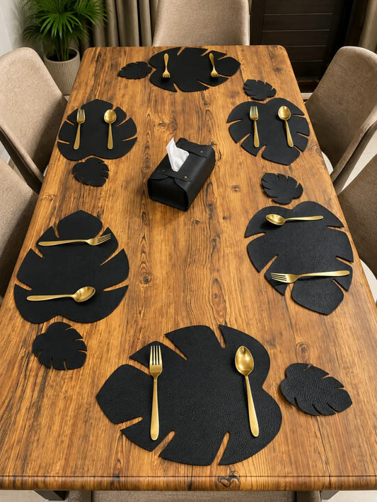 PU Leather Leaf Shape Placemats With Tea Coasters | Free Shipping