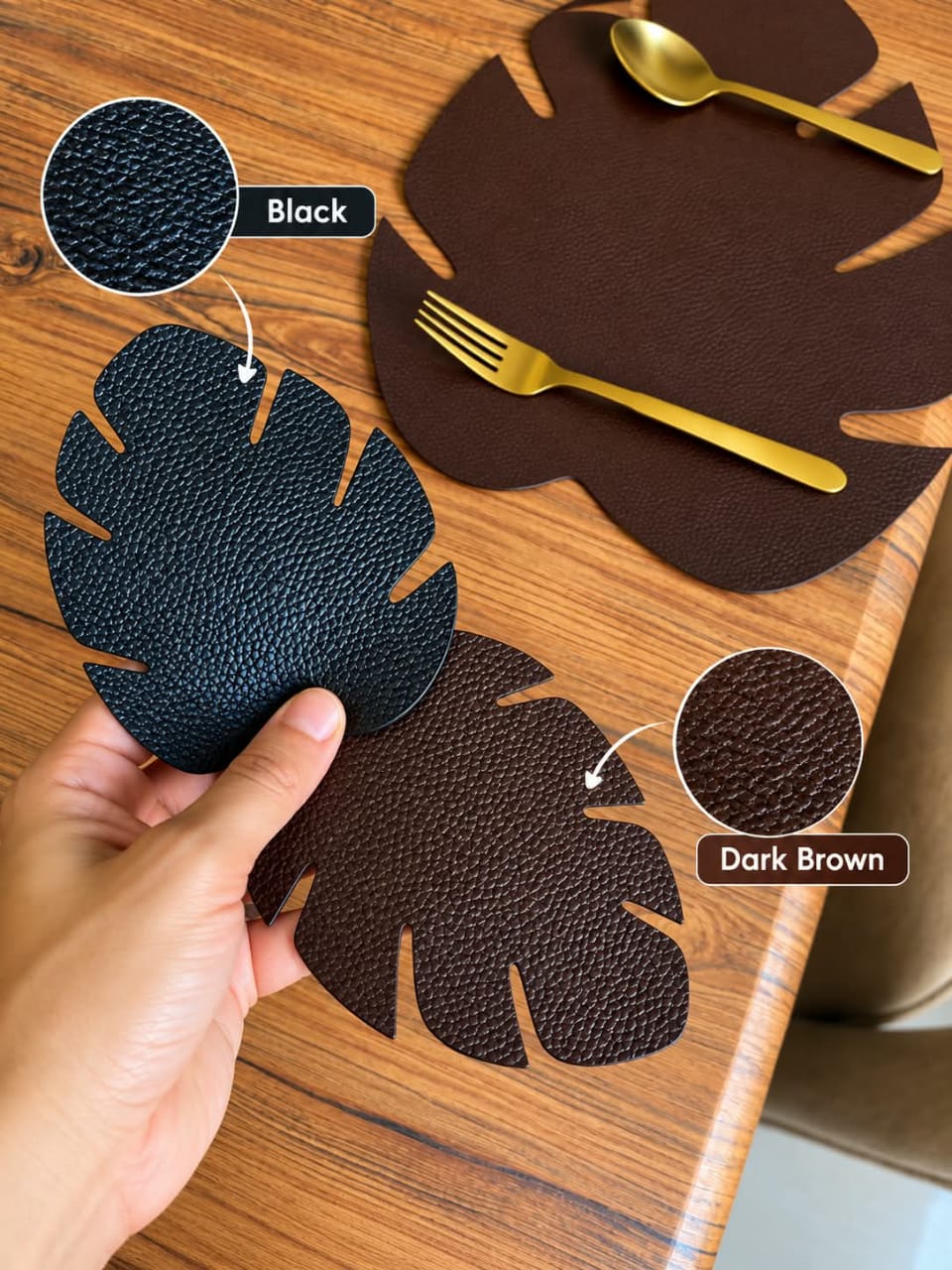 PU Leather Leaf Shape Placemats With Tea Coasters | Free Shipping
