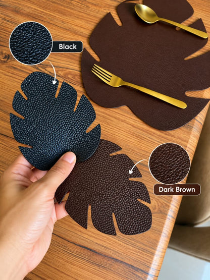 PU Leather Leaf Shape Placemats With Tea Coasters | Free Shipping