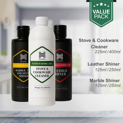 Value Pack Of 3 | Cookware & Stove Cleaner + Marble Shiner + Leather Shiner
