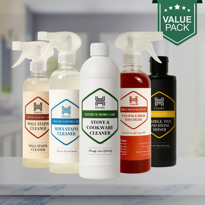 Value Pack Of 5 | Cookware & Stove Cleaner + Degreaser + Sofa Cleaner + Matt Finish Wall Cleaner + Marble Shiner