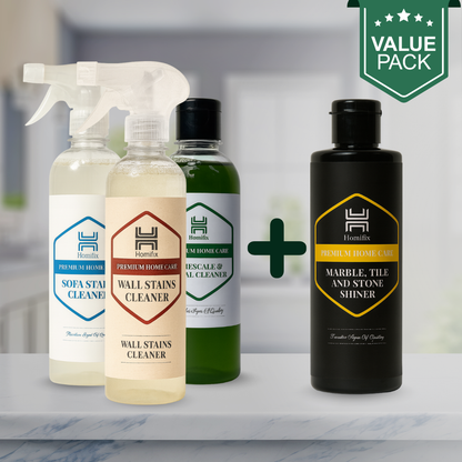 Value Pack Of 4 | Matt Finish Wall Cleaner+ Sofa Cleaner + Limescale Remover + Marble Shiner